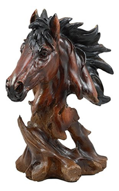 Ebros Wild Stallion Horse Bust Statue 11" H Resin Decor in Faux Wood Dark Mahogany Finish