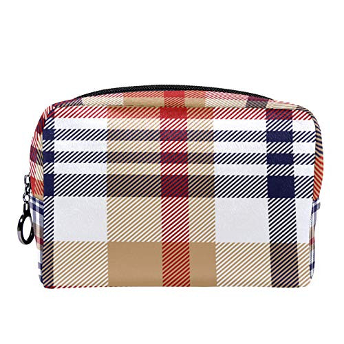Makeup Bag Portable Travel-Check Classic Tartan Pattern -Cosmetic Bag for Women-Beauty Zipper Makeup Organizer Bag