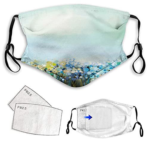 Comfortable Mask-Flower Aqua Impressionist Depiction of a Field Paint with Blooms Tranquil Concept Print-Printed Facial Decorations For Men Womens Pale Blue