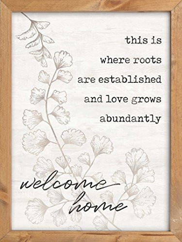 P. GRAHAM DUNN Welcome Home Floral Grey 12 x 16 Inch Pine Wood Framed Wall Art Plaque