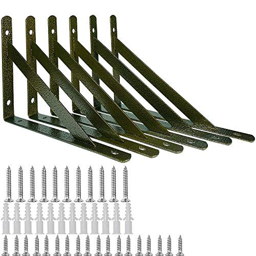 Origa 6 Pack Heavy Duty Shelf Brackets 9.8 x 6.3 inch- Floating Shelves Gunmetal Triangle Shelf Brackets- 90 Degree Angle Wall Mounted Shelf Supporter Corner Bracket with Screw