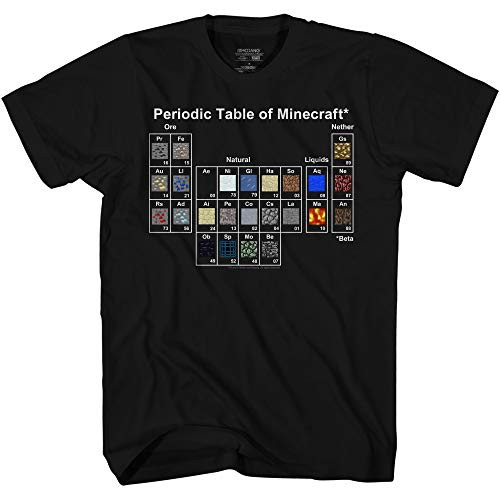Minecraft Periodic Table Big Boys Youth T-Shirt Licensed -Black- Small-