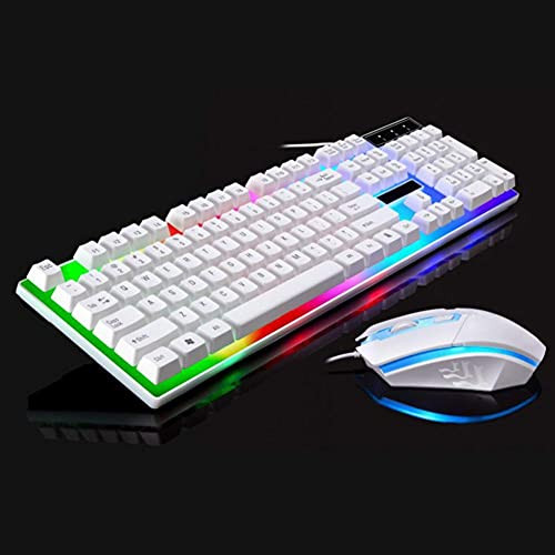 Mechanical Feel Gaming Keyboard and Mouse Combo Rainbow Backlit Keyboards- for PS4/PS3/Xbox One and 360 Wired Computer Keyboard and Mouse Combo -White-