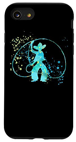 iPhone SE -2020- / 7 / 8 Western Cowboy Rodeo Roping Paint Splatter Drip Art Blue Case