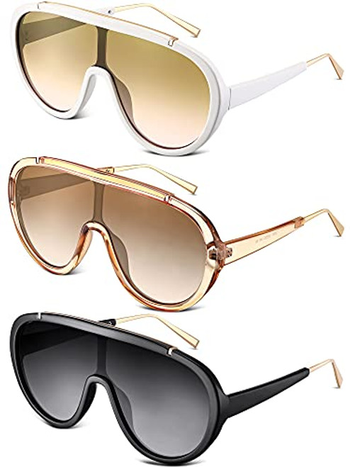 3 Pairs Oversized One-Piece Sunglasses Oversized Shield Sunglasses for Women Men Siamese Lenses Sunglasses- Retro Design