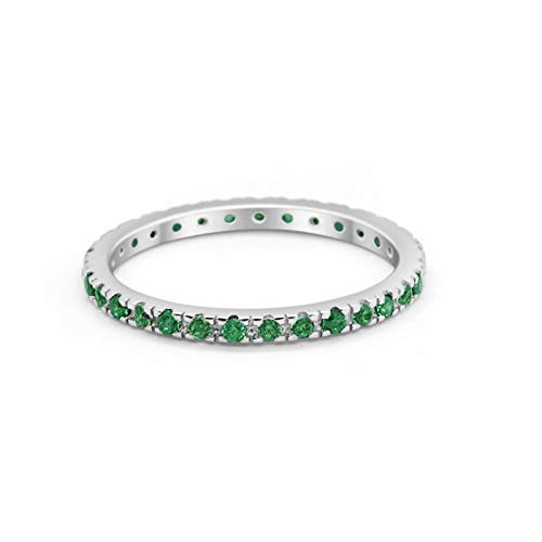 Blue Apple Co. 2mm Full Eternity Stackable Band Round Simulated Green Emerald Cubic Zirconia 925 Sterling Silver Size-8