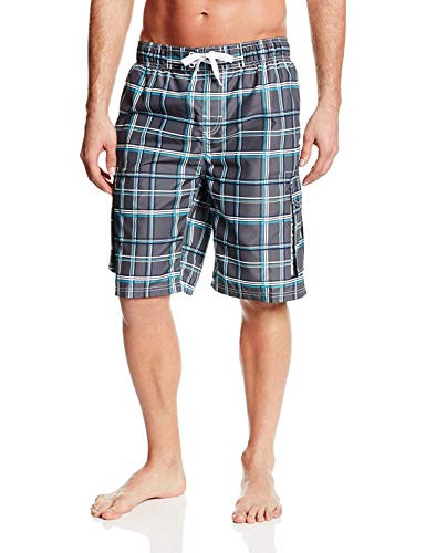 Kanu Surf Men's Swim Trunks -Regular  and  Extended Sizes-- Miles Charcoal- Large