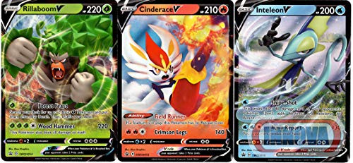 Pokemon V Card Set - Rillaboom V - Cinderace V - Inteleon V - Holo Foil 3 Card Lot - Sword  and  Shield Starters