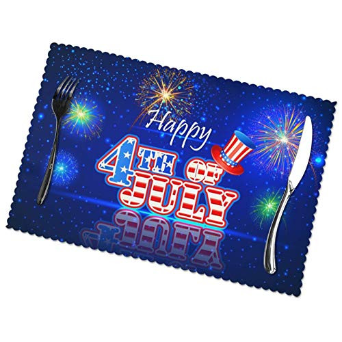 Independence Day 4th of July Placemats American Memorial Day Patriotic Red Star Stripe Table Mats Washable Stain Resistant Place Mats for Kitchen Dining Decor Tray Mat 12" X 18" Set of 6
