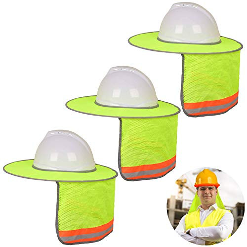 PartyYeah 3Pcs Yellow Hard Hat Sun Shield Neck Shield for Safety Helmet- Hard Hat Sun Shade Sunshade Neck Shield with Full Brim Sun Shade Attachable Foldable Reflective Stripe -Hard Hat Not Included-