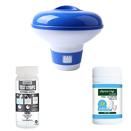 Long Lasting Swimming Pool Chlorinating Tablets- 100Pcs Chlorine Pool Tablets- Floating Dispenser- Test Strips- Hot Tub Spa Maintenance Kit- Chlorinated Tabs Set for Pools Over 5000 Gallons