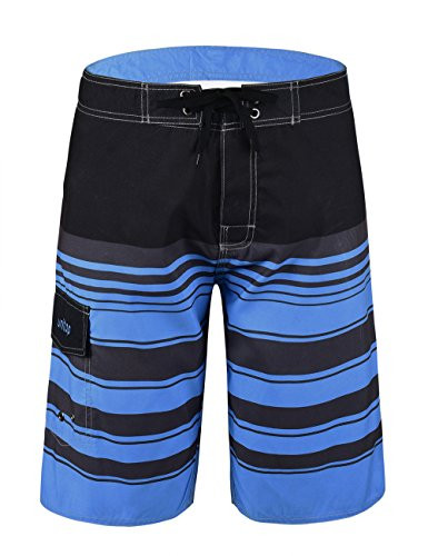 unitop Men's Board Shorts Striped Plaid Surf Trunks Quick Dry Blue Striped-61 40