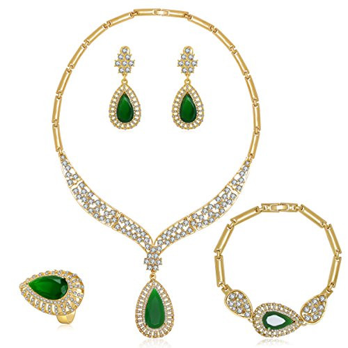 Moochi 18K Gold Plated Green Beads Crystal Chain Necklace Earrings Ring Bracelet Jewelry Set Moochi 18K Gold Plated Green Beads Crystal Chain Necklace Earrings Ring Bracelet Jewelry Set