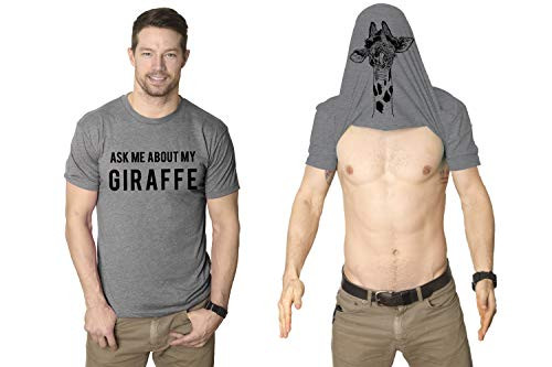 Ask Me About My Giraffe T Shirt Funny Animal Flip Cool Graphic Hilarious Tee -Light Heather Grey- - 3XL