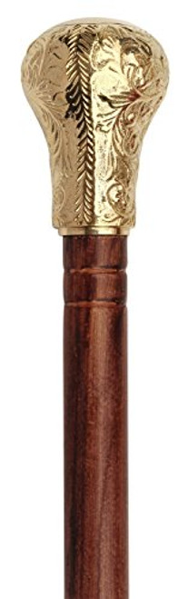 Sale - Walking Cane - 37 Vintage Round Brown Aluminium Walking Stick with Round Brass Handle. Walking Stick for Men and Women. Wooden Decorative Canes and Walking Sticks.