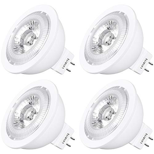 Luxrite MR16 LED Bulb GU5.3, 50W Equivalent, 12V, 3000K Soft White Dimmable, 500 Lumens, 7W LED Spotlight Bulb, 40 Degree, Energy Star & Damp Rated - Home, Landscape, and Track Lighting (4 Pack)