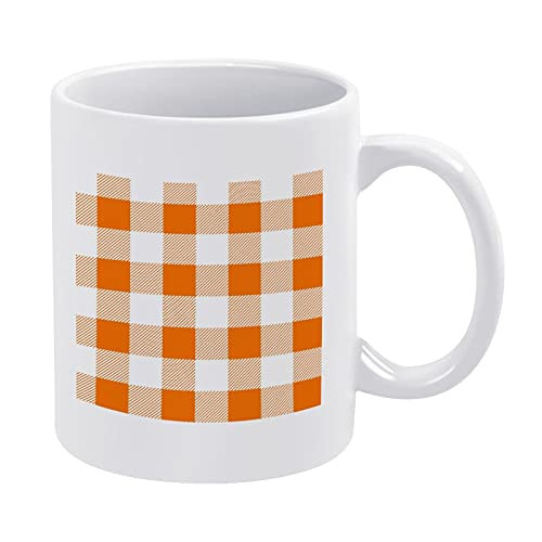 Orange and white buffalo check plaid rustic Ceramic Mug-Coffee Mug-Tea Cup- for Coffee Shop-Office-Home