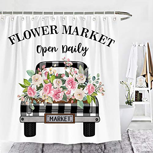 Wencal Buffalo Check Plaid Spring Floral Truck Shower Curtain Flower Market Roses Leaves Open Daily Farmhouse Bathroom Decor 72 x 72 Inches Wencal Buffalo Check Plaid Spring Floral Truck Shower Curtain Flower Market Roses Leaves Open Daily Farmhouse Bathroom Decor 72 x 72 Inches