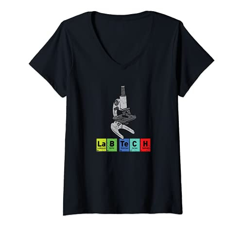 Womens Funny Lab Tech Microscope Biology Scientist Periodic Table V-Neck T-Shirt