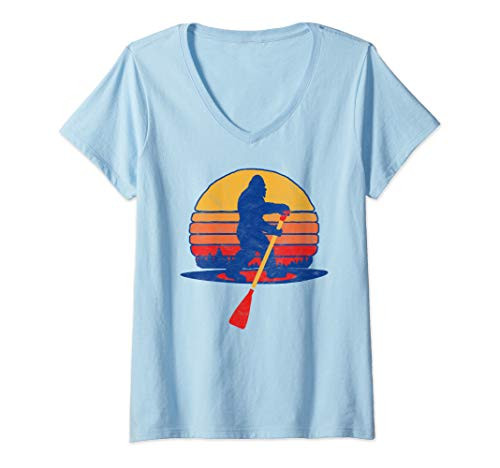 Womens Retro Stand Up Paddle Board SUP Bigfoot Funny Vintage V-Neck T-Shirt