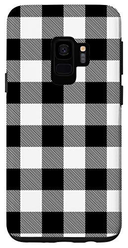 Galaxy S9 Black White Plaid Buffalo Check Modern Pin Stripe Pattern Case