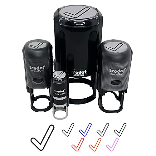 Check Mark Symbol Outline Self-Inking Rubber Stamp Ink Stamper for Stamping Crafting Planners - 1/2 Inch Mini - Red Ink