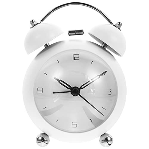 ULTECHNOVO Watch Accessory Tabletop Ring Bell Clock Metal Alarm Clock Silent Desk Alarm Clock -White-