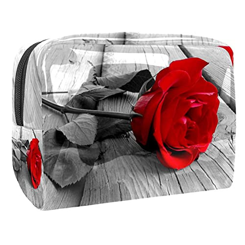 Travel Makeup Pouch board red rose Makeup Bag for Purse Mini Cosmetic Bag with Soft Handle for Women Girls 7.3x3x5.1in