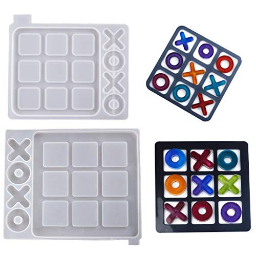 iSuperb 2 Pack Tic Tac Toe Board Game Resin Molds Silicone Molds Epoxy Casting Molds for Kids Adult Table Fun Game Decor Craft -Tic Tac Toe Molds-