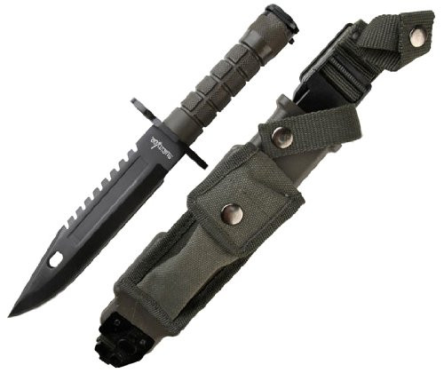 Survivor HK-56142B Fixed Blade Survival Knife, Black Sawback Blade, Green Handle, 12-Inch Overall