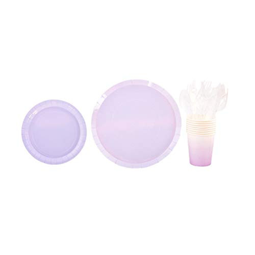 Happyyami 40pcs in 1 Set Disposable Tableware Set Paper Cup Plates Set Forks Spoons Dinnerware Set Birthday Party Supplies -Violet-