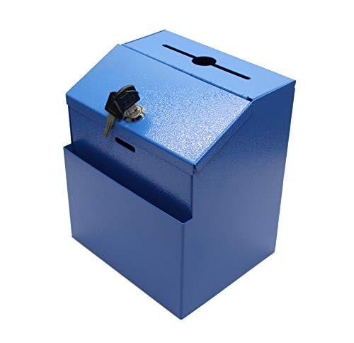 FixtureDisplays Blue Box- Metal Donation Suggestion Key Drop 7" x 8.4" x 5.5" Express Checkout Comments Sales Lead Box 11118-BLUE