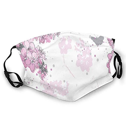 Comfortable Printed mask-Paint Splashes Background With Outline Style Spring Flower Composition?Windproof Facial decorations for man and woman