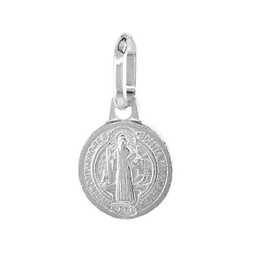 Very Tiny 8mm Sterling Silver St Benedict Medal Necklace 5/16 inch Round Italy 24 inch BX-15