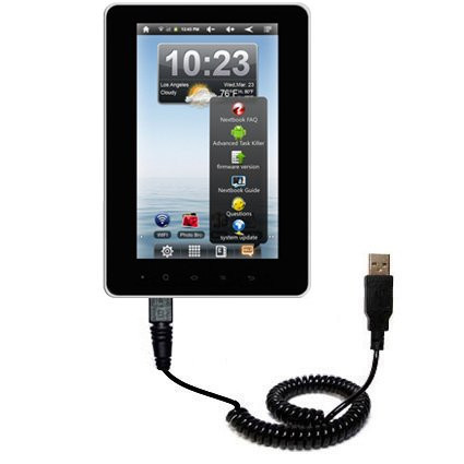 Coiled Power Hot Sync USB Cable for the Nextbook Premium7 Tablet with both data and charge features - Uses Gomadic TipExchange Technology