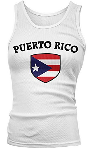 Amdesco Junior's Puerto Rico Flag Shield- Puerto Rican Pride Tank Top- White 2XL