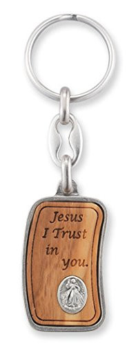 WJ Hirten 1466-123 Divine Mercy Italian Olive Wood Laser Cut Keychain