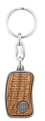 WJ Hirten 1466-645 Olive Wood Keychain with St. Benedict Medal