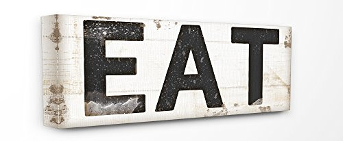 Stupell Industries EAT Typography Vintage Sign Stretched Canvas Wall Art, 10 x 1.5 x 24, Proudly Made in USA