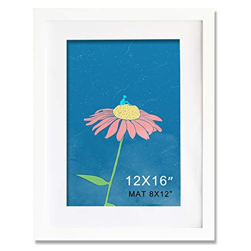 KAOIKO 12x16 Frame White Solid Wood With Mat 8x12 Wall Picture Poster Photo frames
