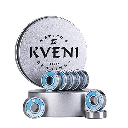 KVENI Ceramic Skateboard Bearings- Premium 608rs Ball Bearing - Pro Longboard Bearings for Quad Skate- Inline Roller Blades- Scooters- Spinners-ABEC- 8 Pack -Blue-1-