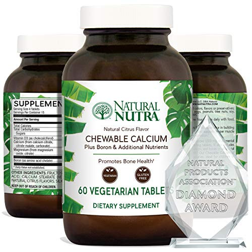 Natural Nutra Calcium Citrate Chewable with Magnesium and Vitamin D3- 1000/500 mg- Bone- Teeth- Heart- Muscle and Nerve Health- Healthy Cardiovascular System Citrus Flavor- 60 Vegetarian Tablets