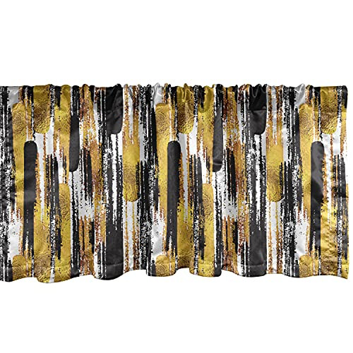 Ambesonne Modern Art Window Valance- Watercolored Grunge Brushstroke Expressionist Background Paint Effects- Curtain Valance for Kitchen Bedroom Decor with Rod Pocket- 54" X 12"- Earth Yellow Black