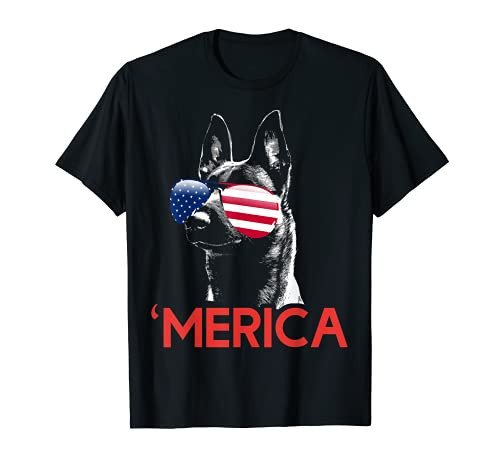 Merica Belgian Malinois American Flag 4th of July T-Shirt Merica Belgian Malinois American Flag 4th of July T-Shirt