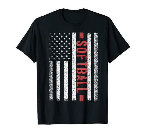 Softball American Flag 4th of July Softball Player T-Shirt Softball American Flag 4th of July Softball Player T-Shirt