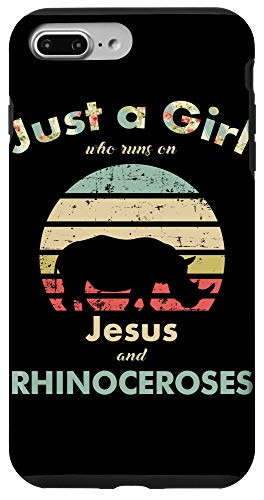 iPhone 7 Plus/8 Plus Just A Girl Who Runs on Jesus and Rhinoceroses Retro Rhino Case