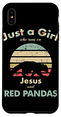 iPhone XS Max Just A Girl Who Runs on Jesus and Red Pandas Retro Panda Case