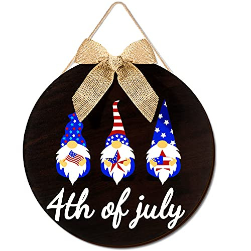 Jetec 4th of July Hanging Wooden Sign Independence Day Welcome Wooden Sign Round Wood Hanging Door Sign with American Flag for 4th of July Yard Wall Rustic Farmhouse Porch Decor