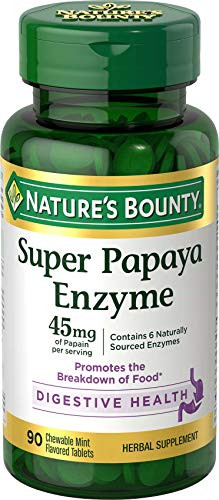 Super Papaya Enzyme by Nature's Bounty- Herbal Supplement- Supports Digestive Health- Mint Flavor- 45mg- 90 Chewable Tablets
