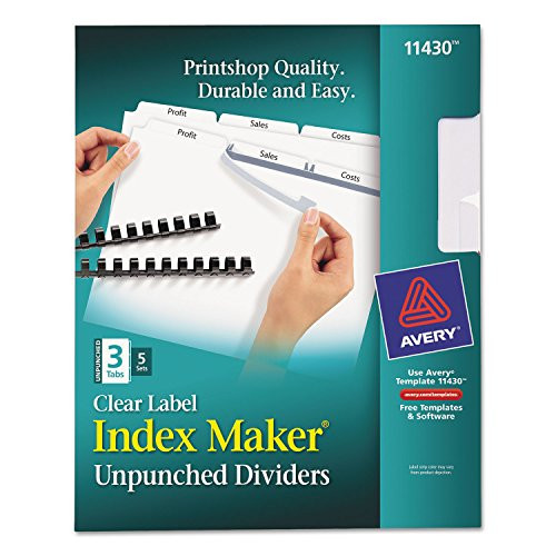 Avery 11430 Print  and  Apply Clear Label Unpunched Dividers- 3-Tab- Ltr- 5 Sets